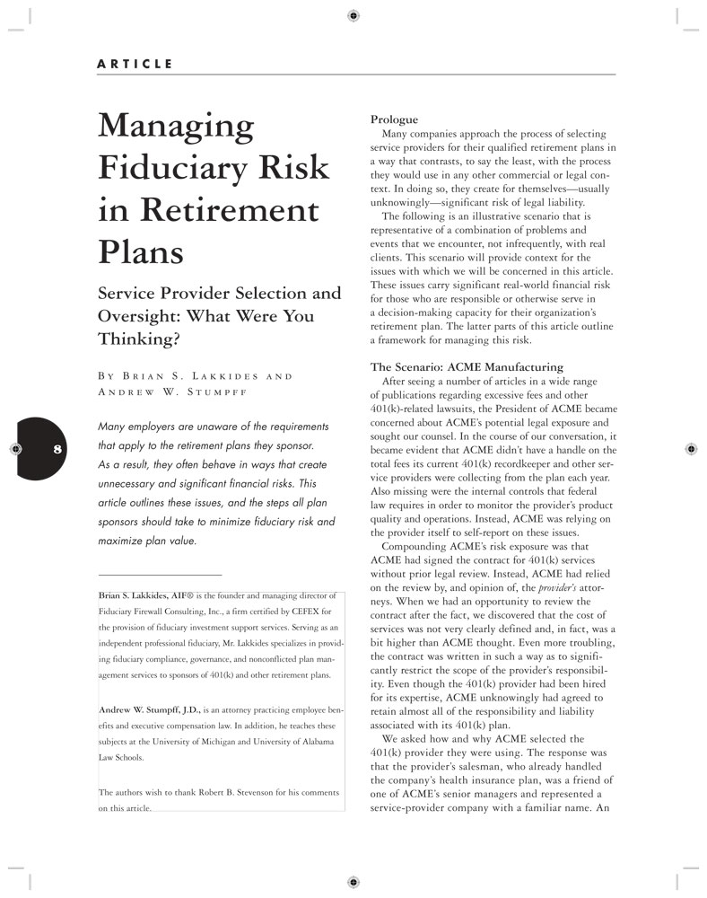 Managing Fiduciary Risk